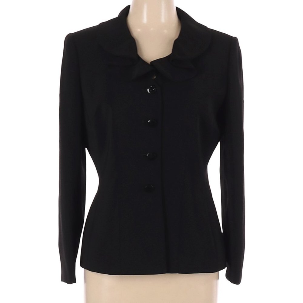Tahari ALS Jacket Black Single Breast Decorative Collar Sz 10 #559